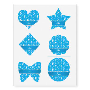 Personalized name sky blue white gymnastics stars temporary tattoos