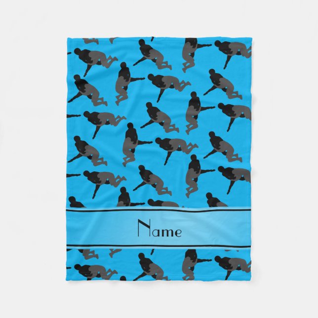 Personalized name sky blue wrestling fleece blanket (Front)