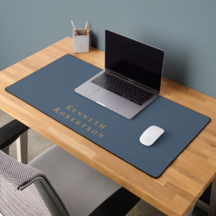 Personalized Name Slate Blue Brass Minimalist Men Desk Mat
