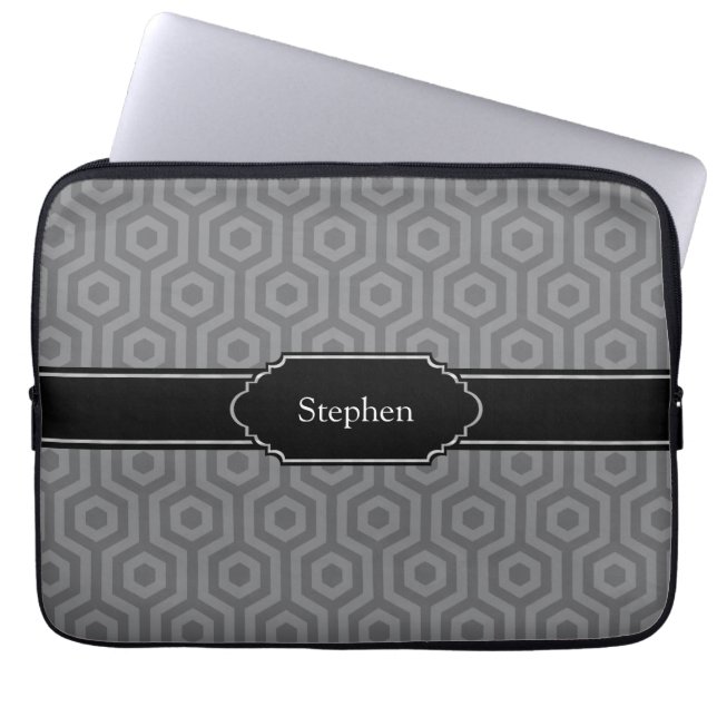 Personalized Name Sleeve for Laptop Grey Pattern (Front)