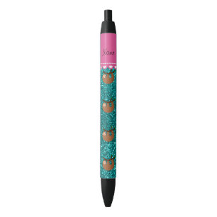 Personalized name sloth bright aqua glitter pen