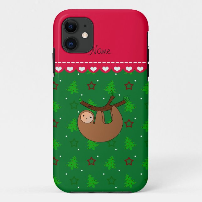 Personalized name sloth green christmas trees Case-Mate iPhone case (Back)