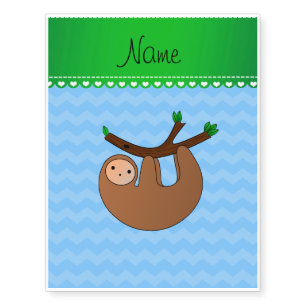 Personalized name sloth pastel blue chevrons temporary tattoos
