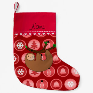 Personalized name sloth red christmas circles small christmas stocking
