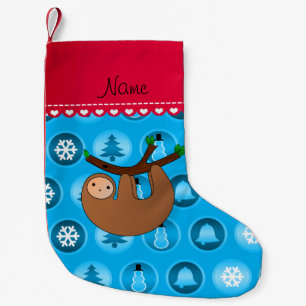 Personalized name sloth sky blue christmas circles small christmas stocking