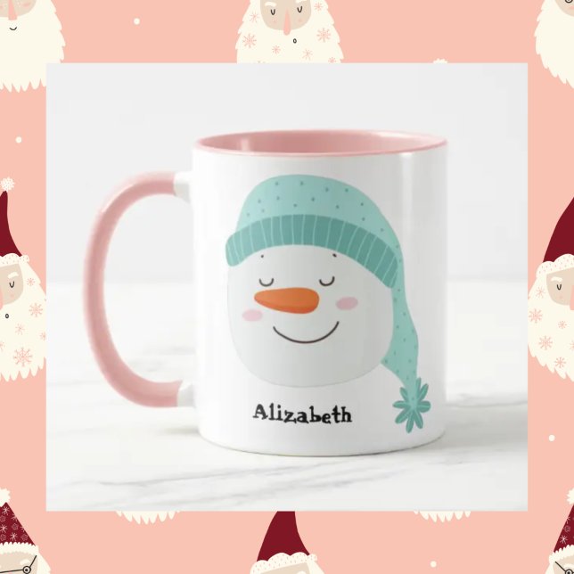 Personalized name smiling face snowman happy cute  mug (Creator Uploaded)
