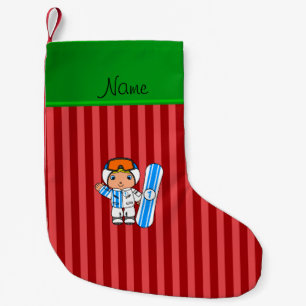 Personalized name snowboarder red stripes small christmas stocking