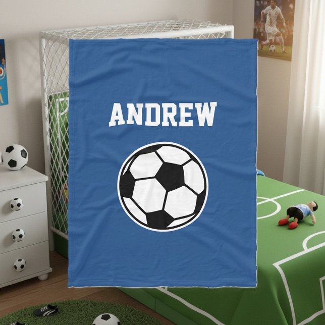 Personalized name soccer ball fleece blanket (soccer fleece blanket)