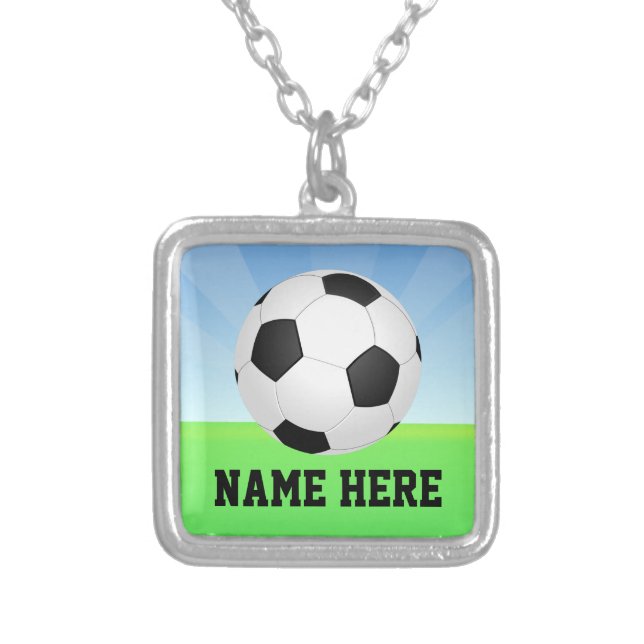 Personalized Name Soccer Ball Pendant Necklace (Front)