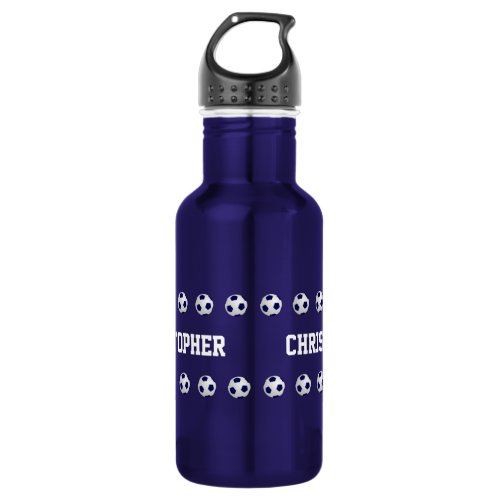 Personalized Name Soccer Balls Dark Blue Stainless Steel Water Bottle