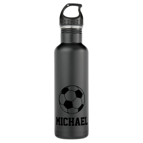 Personalized Name Soccer Black Stainless Steel Water Bottle
