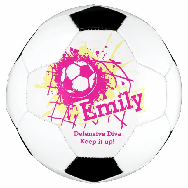Personalized name soccer defensive girls pink soccer ball (Front)