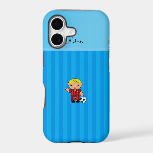Personalized name soccer player sky blue stripes iPhone 17 case