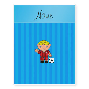 Personalized name soccer player sky blue stripes temporary tattoos