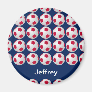 Personalized Name Soccer Red White and Blue Magnet