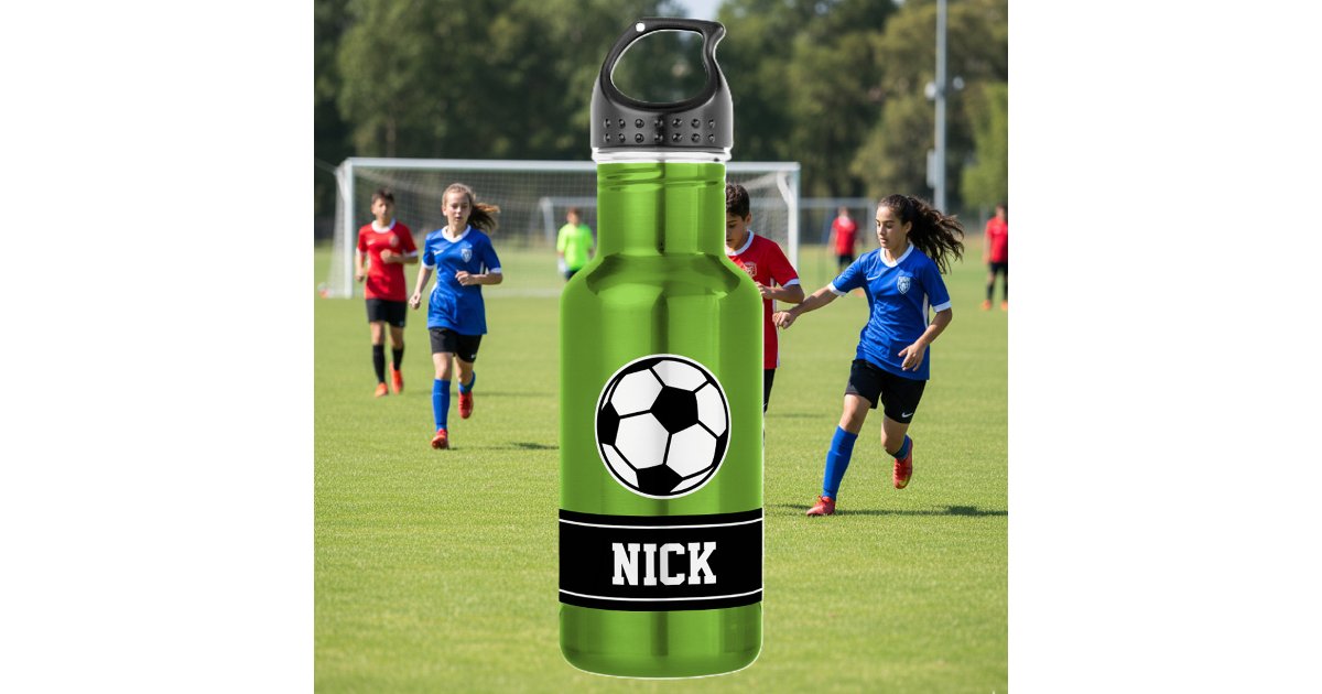 Personalized name soccer sports water bottle | Zazzle