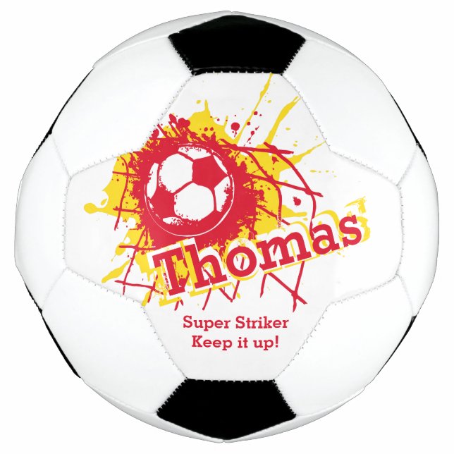 Personalized name soccer strike goal red graphic ball (Front)