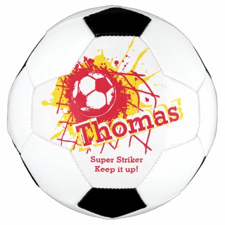 Personalized Name Soccer Strike Goal Red Graphic Soccer Ball