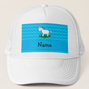 Personalized name soccer unicorn blue chevrons trucker hat