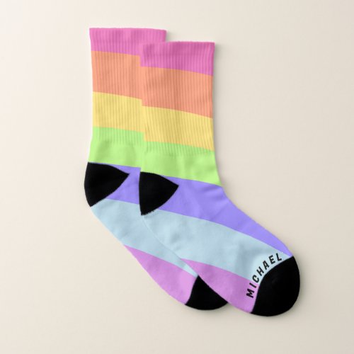 Personalized Name Socks Rainbow Stripes Pattern Socks