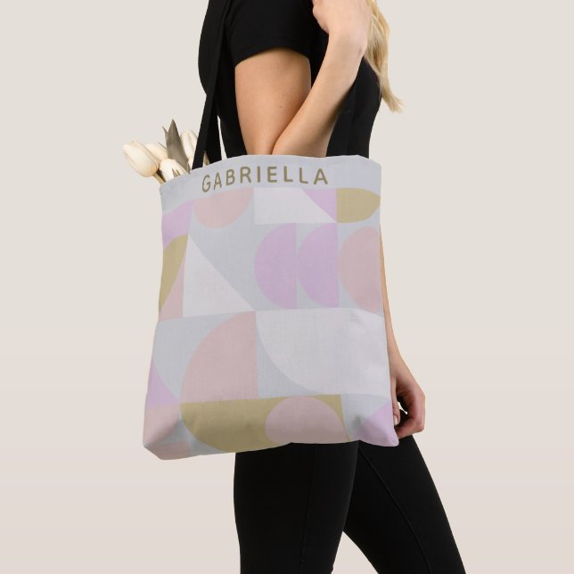 Personalized Name Soft Pastel Geometric Chic Tote Bag (Close Up)