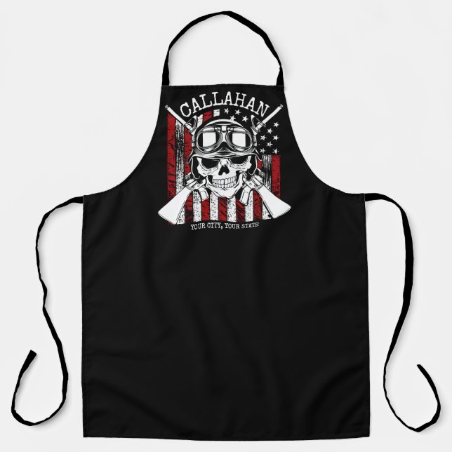 Personalized NAME Soldier Skull Dual Guns USA Flag Apron (Front)