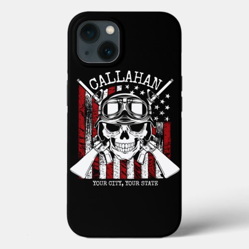 Personalized NAME Soldier Skull Dual Guns USA Flag iPhone 13 Case