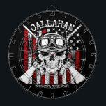Personalized NAME Soldier Skull Dual Guns USA Flag Dart Board<br><div class="desc">Personalized NAME Military Soldier Skull with Crossed Firearms USA American Flag design - Customize with your Name or Custom Text.</div>