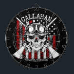 Personalized NAME Soldier Skull Dual Guns USA Flag Dart Board<br><div class="desc">Personalized NAME Military Soldier Skull with Crossed Firearms USA American Flag design - Customize with your Name or Custom Text.</div>
