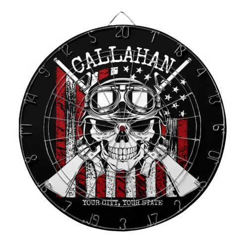 Personalized NAME Soldier Skull Dual Guns USA Flag Dart Board