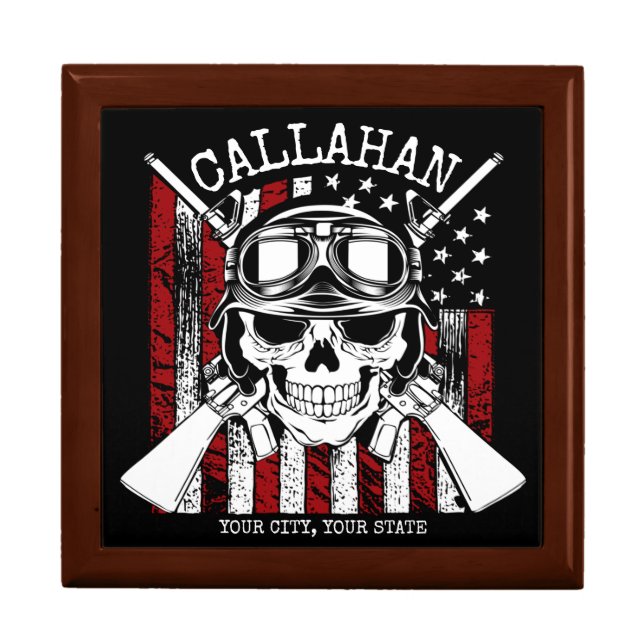 Personalized NAME Soldier Skull Dual Guns USA Flag Gift Box (Front)