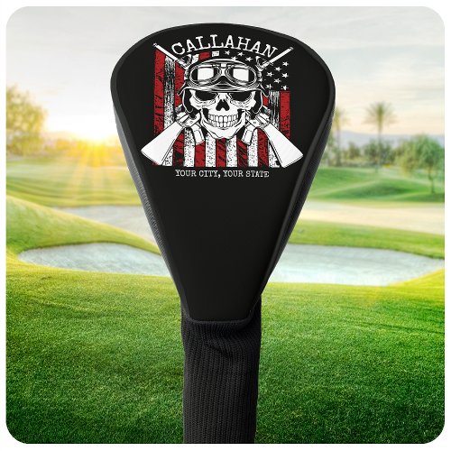 Personalized NAME Soldier Skull Dual Guns USA Flag Golf Head Cover