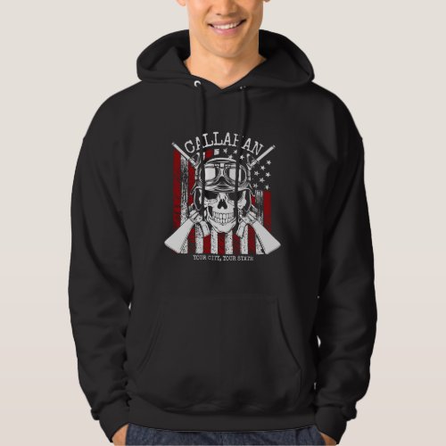Personalized NAME Soldier Skull Dual Guns USA Flag Hoodie