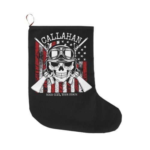Personalized NAME Soldier Skull Dual Guns USA Flag Large Christmas Stocking