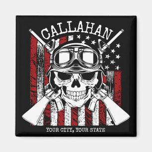 Personalized NAME Soldier Skull Dual Guns USA Flag Magnet