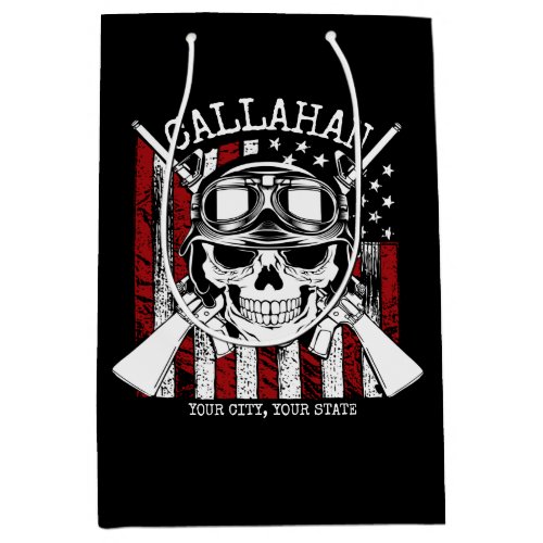 Personalized NAME Soldier Skull Dual Guns USA Flag Medium Gift Bag