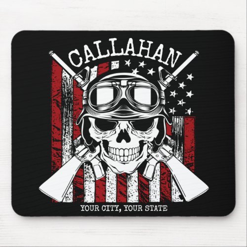 Personalized NAME Soldier Skull Dual Guns USA Flag Mouse Pad