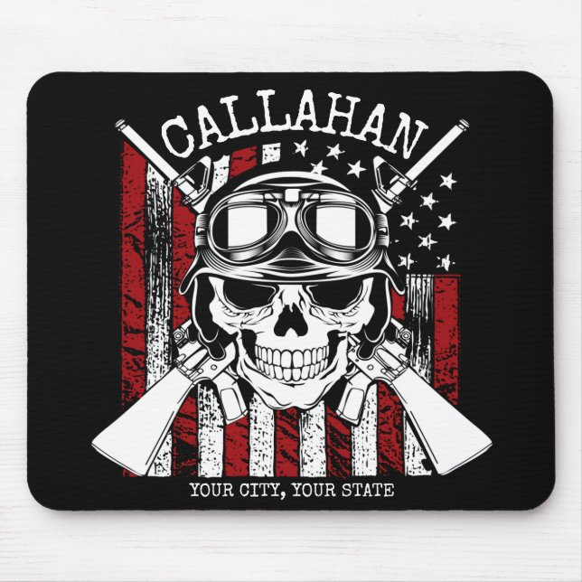 Personalized NAME Soldier Skull Dual Guns USA Flag Mouse Pad (Front)