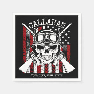 Personalized NAME Soldier Skull Dual Guns USA Flag Napkins