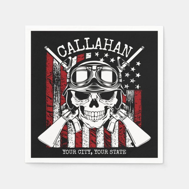 Personalized NAME Soldier Skull Dual Guns USA Flag Napkins (Front)