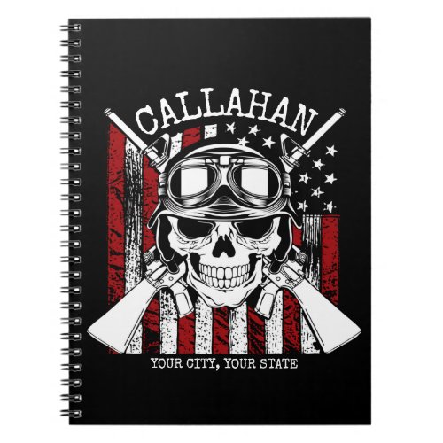 Personalized NAME Soldier Skull Dual Guns USA Flag Notebook