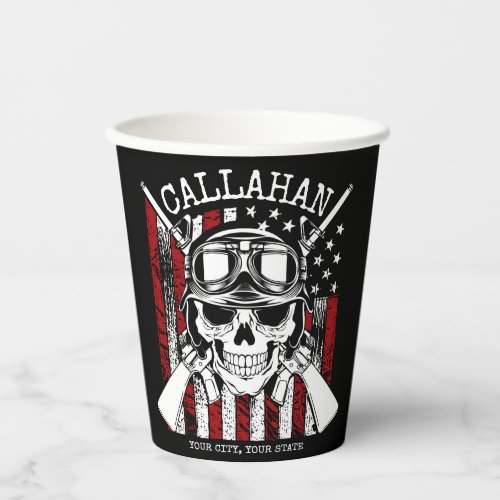 Personalized NAME Soldier Skull Dual Guns USA Flag Paper Cups