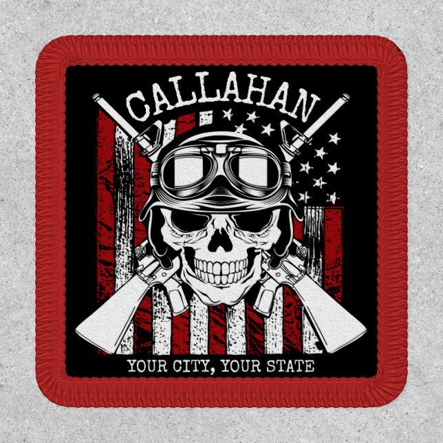 Personalized NAME Soldier Skull Dual Guns USA Flag Patch (Front)