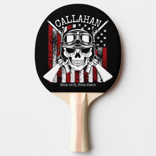 Personalized NAME Soldier Skull Dual Guns USA Flag Ping Pong Paddle
