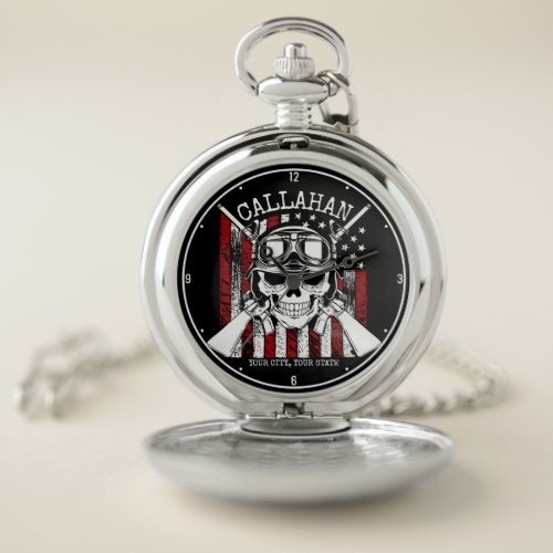 Personalized NAME Soldier Skull Dual Guns USA Flag Pocket Watch