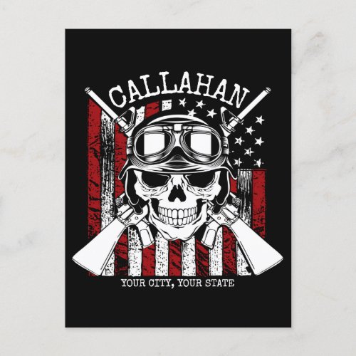 Personalized NAME Soldier Skull Dual Guns USA Flag Postcard