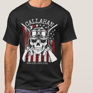 Personalized NAME Soldier Skull Dual Guns USA Flag T-Shirt