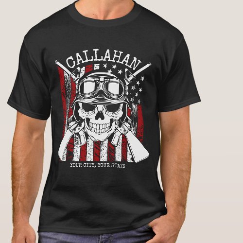 Personalized NAME Soldier Skull Dual Guns USA Flag T_Shirt