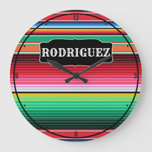 Personalized Name Spanish Serape Mexican Blanket Large Clock