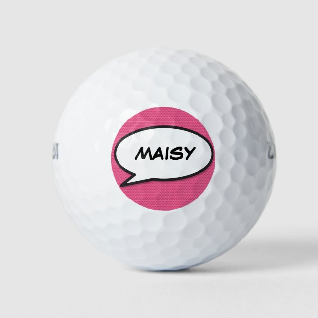 Personalized Name Speech Bubble Pink Golf Balls (Front)